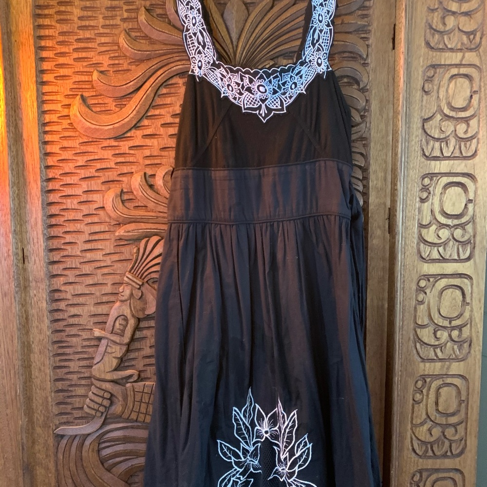 Free People Black Dress w/ White Floral Embroidery